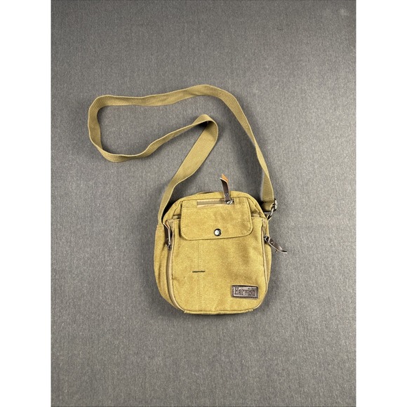 Harwish Unisex Brown Canvas Multi Pocket Messenger Crossbody Outdoor Bag - Picture 1 of 9